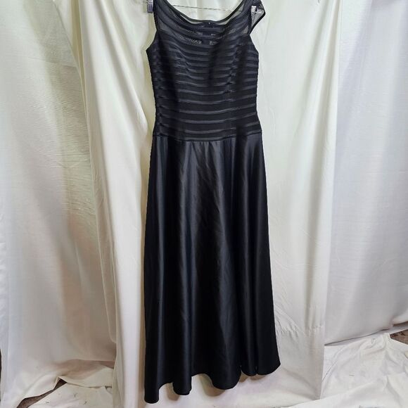 JS Collections Black Mesh Bodice Wide Neck Formal Gown Size 12 - Picture 2 of 11